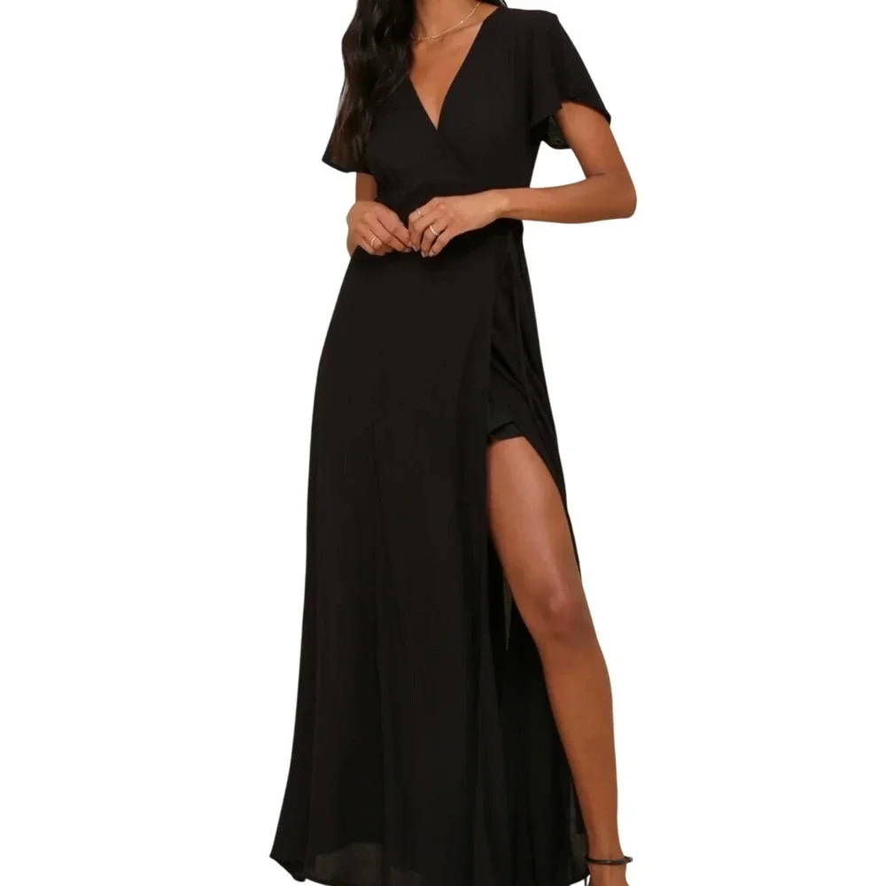 Lulus | Heart of Marigold Black Wrap Maxi Dress | Size Small | 100% Polyester Lulus | Heart of Marigold Black Wrap Maxi Dress | Size Small | 100% Polyester